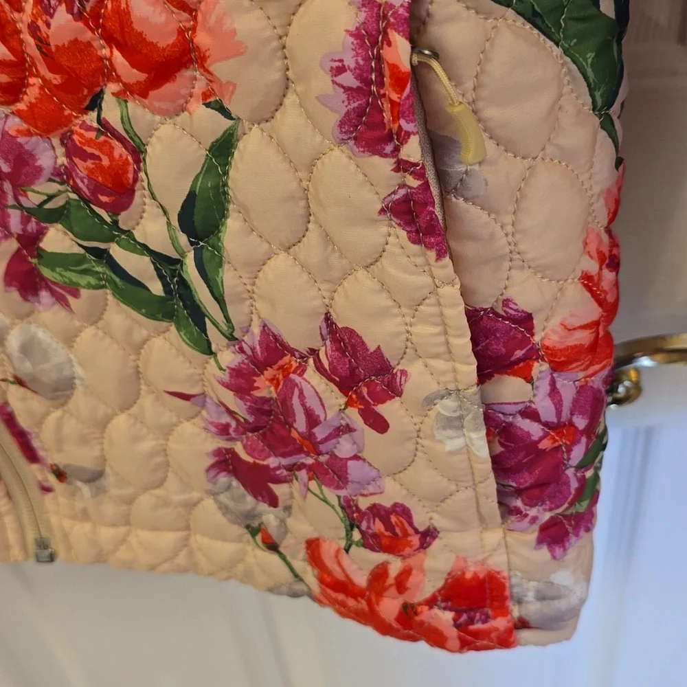 Lands' End Women's Quilted Floral Jacket Lightweight Coat  Ivory Green SZ Medium - Picture 7 of 15